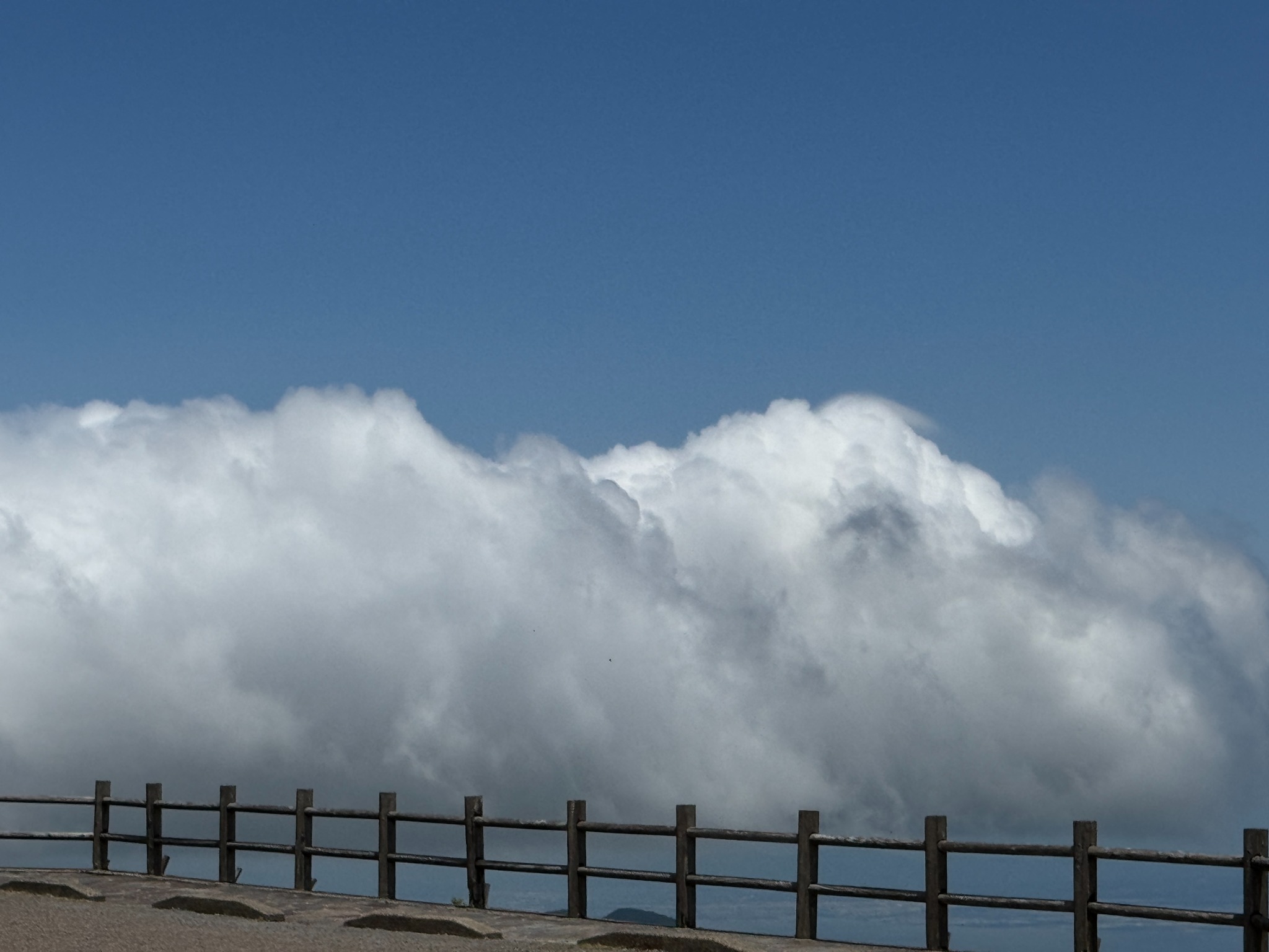 柵の向こうに立ち上がる大きな雲